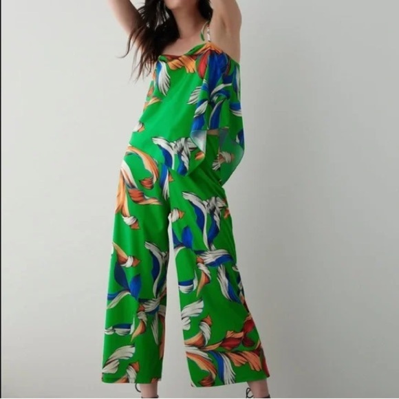 200 ZARA | EUC Turkey Elastic Waist Green Tropical Wide-Leg Pants (size S) - Picture 11 of 12